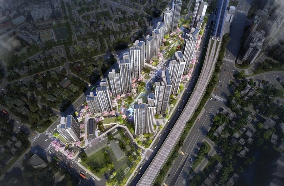 부천 어반스퀘어 주택전시관 내부 거실 및 주방 인테리어 유니트